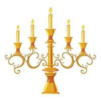 candelabro con icono de cinco velas, estilo de dibujos animados vector