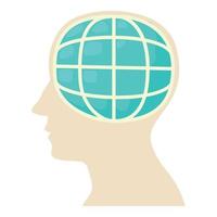 Head with globe icon, cartoon style vector