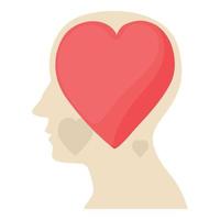 Head with heart icon, cartoon style vector