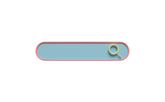 3d blue search bar blank with magnifying glass isolated png