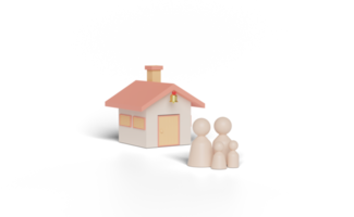 Figuras de muñecas de madera 3d con casa, figura familiar. png