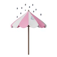 paraguas rosa blanco con gota de agua aislada. concepto de ilustración 3d o renderizado 3d png