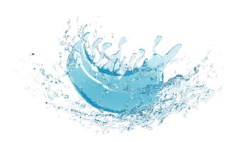 3d water splash transparent, clear blue water scattered around isolated. 3d render illustration png