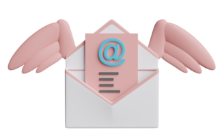 vliegend Open envelop met Vleugels geïsoleerd. informeren nieuwsbrief, online inkomend e-mail concept, 3d illustratie of 3d geven png