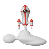 Nave espacial blanca roja 3d o lanzamiento de cohetes en humo aislado. plantilla de inicio o concepto de negocio, ilustración de renderizado 3d png