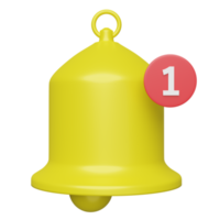 icono de campana de notificación amarilla y nueva notificación aislada. concepto de ilustración 3d o renderizado 3d png