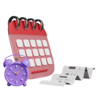 cartoon character alarm clock wake-up time morning with calendar, invoice or paper check receipt, space isolated. concept 3d illustration or 3d render png