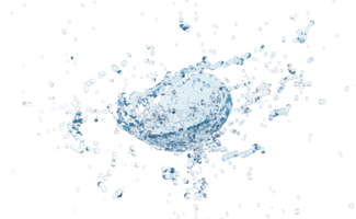 Éclaboussure d'eau 3d transparente, eau bleue claire dispersée autour d'isolement. illustration de rendu 3d png