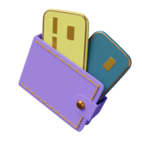 purple wallet with credit card, saving money concept isolated. 3d illustration or 3d render png