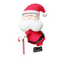 character santa Claus holding Xmas candy cane stick isolated ,website, poster or Happiness cards, Christmas banner, festive New Year, 3d illustration render png