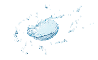 respingos de água 3D transparente, água azul clara espalhada ao redor isolado. ilustração de renderização 3D png