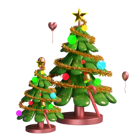 árvore de natal e enfeites isolados. para site ou cartaz ou cartões de felicidade, banner de natal e ano novo festivo, ilustração 3d ou renderização 3d png