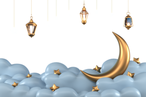 Ramadan Kareem Greeting elements background Islamic with decorative crescent moon ,   star and cloud .   Gifts for holidays. png