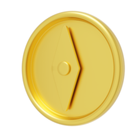brújula de metal dorado, navegación, búsqueda de dirección. representación 3d icono png sobre fondo transparente.