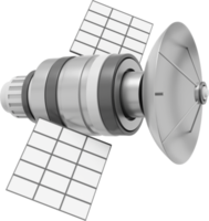 Satélite espacial con antena. estación de comunicación orbital inteligencia, investigación. representación 3d icono png metálico sobre fondo transparente.