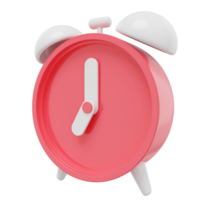 Minimal red cartoon alarm clock, side view. 3D rendering. PNG icon on transparent background.