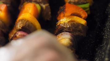 kebabs de carne marinada com legumes preparados na grelha video