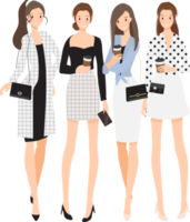 mujer de moda en dibujos animados de estilo plano de traje de trabajo en blanco y negro png