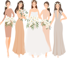 beautiful happy bride and bridesmaid in light beige creme gown wedding ceremony png