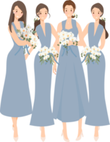 beautiful happy bride and bridesmaid in blue gown wedding ceremony png