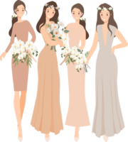 beautiful happy bride and bridesmaid in light beige creme gown wedding ceremony png