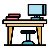 Computer desk icon color outline vector