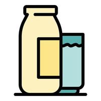 Milk glass and bottle icon color outline vector