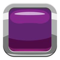 Violet square button icon, cartoon style vector