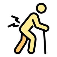 Senior man walking stick icon color outline vector