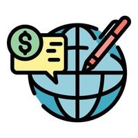 Global pension benefit icon color outline vector