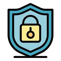 Locked shield icon color outline vector