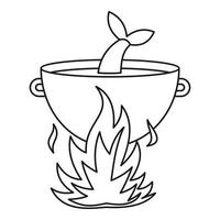 Fish soup in the cauldron icon, outline style vector