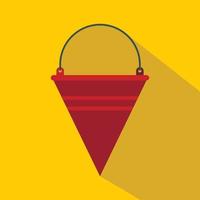 Red fire bucket icon, flat style vector