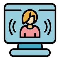 Computer video call icon color outline vector