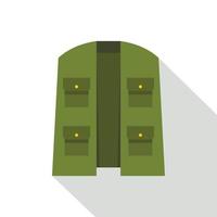 icono de chaleco de cazador verde, estilo plano vector
