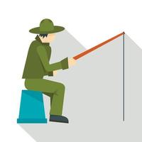 Fisherman sitting with fishing rod icon flat style vector