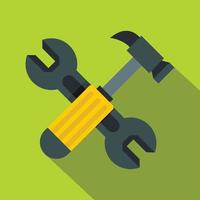 Crossed wrench and hammer icon, flat style vector