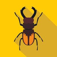 icono de escarabajo ciervo, tipo plano vector