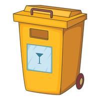 Yellow bin garbage container icon, cartoon style vector