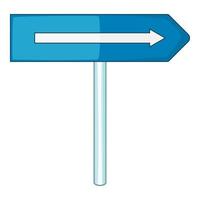 Blue road sign pointing right icon, cartoon style vector