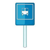 Blue bus stop sign icon, cartoon style vector