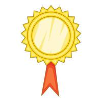 Gold awarrd with ribbon icon, cartoon style vector