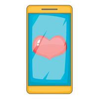 Heart on phone screen icon, cartoon style vector