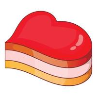 Heart-shaped cake icon, cartoon style vector