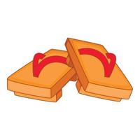 Pair of wooden clogs icon, cartoon style vector
