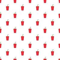 Plastic cup with straw pattern, cartoon style vector