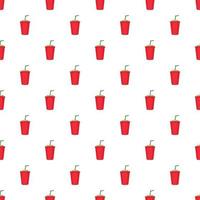 Plastic cup with straw pattern, cartoon style vector