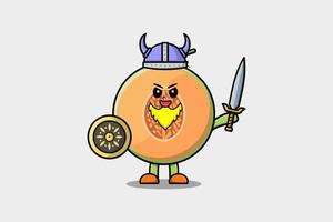 Cute dibujos animados melón vikingo pirata con espada vector