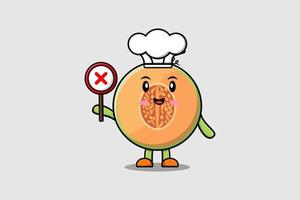 cute cartoon Melon chef holding wrong sign board vector