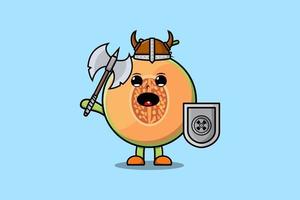 lindo personaje de dibujos animados melón pirata vikingo vector